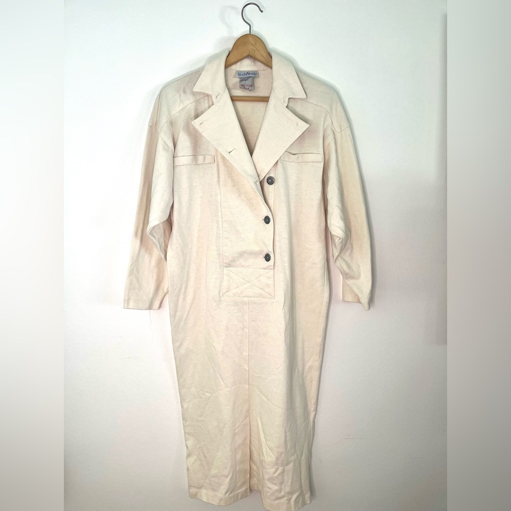 Le Chateau Vintage 80's Dress Ivory Knit Midi w/ Silver Buttons Women's Size M